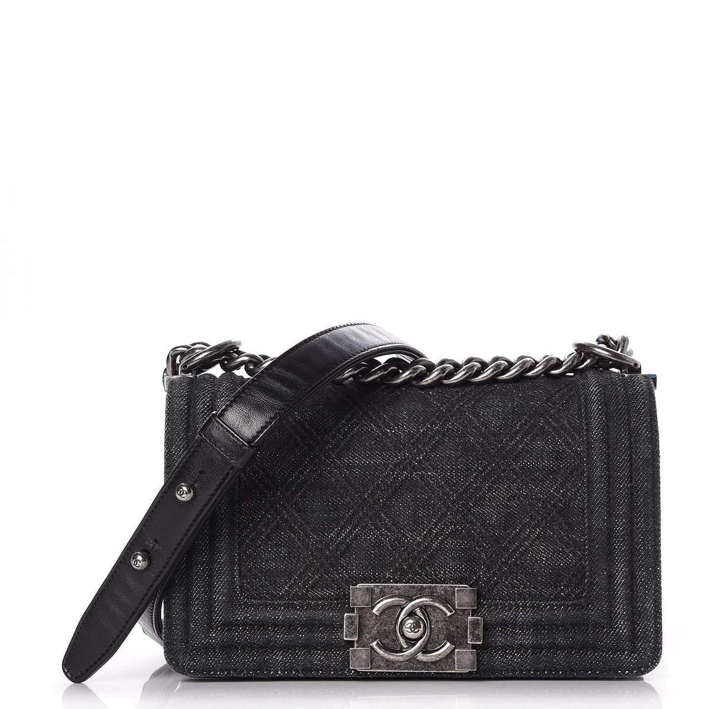 Denim Quilted Small Boy Flap Black