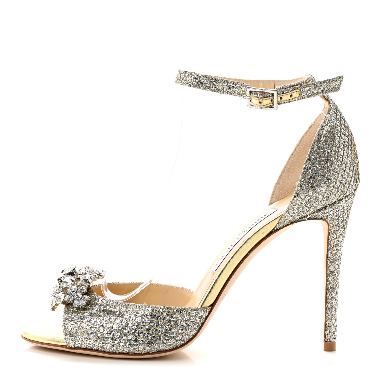 Jimmy Choo Glitter Fabric Crystal Maria Sandals 38.5 Champagne 1 of 7