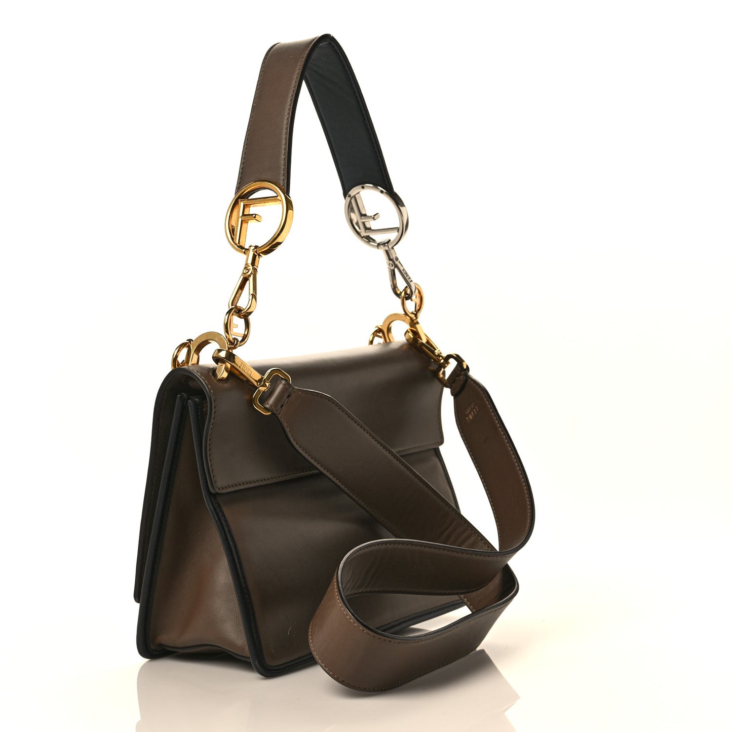 Vitello Century F is Fendi Bi-Color FF 1974 Embossed Kan I Shoulder Bag Maya Black