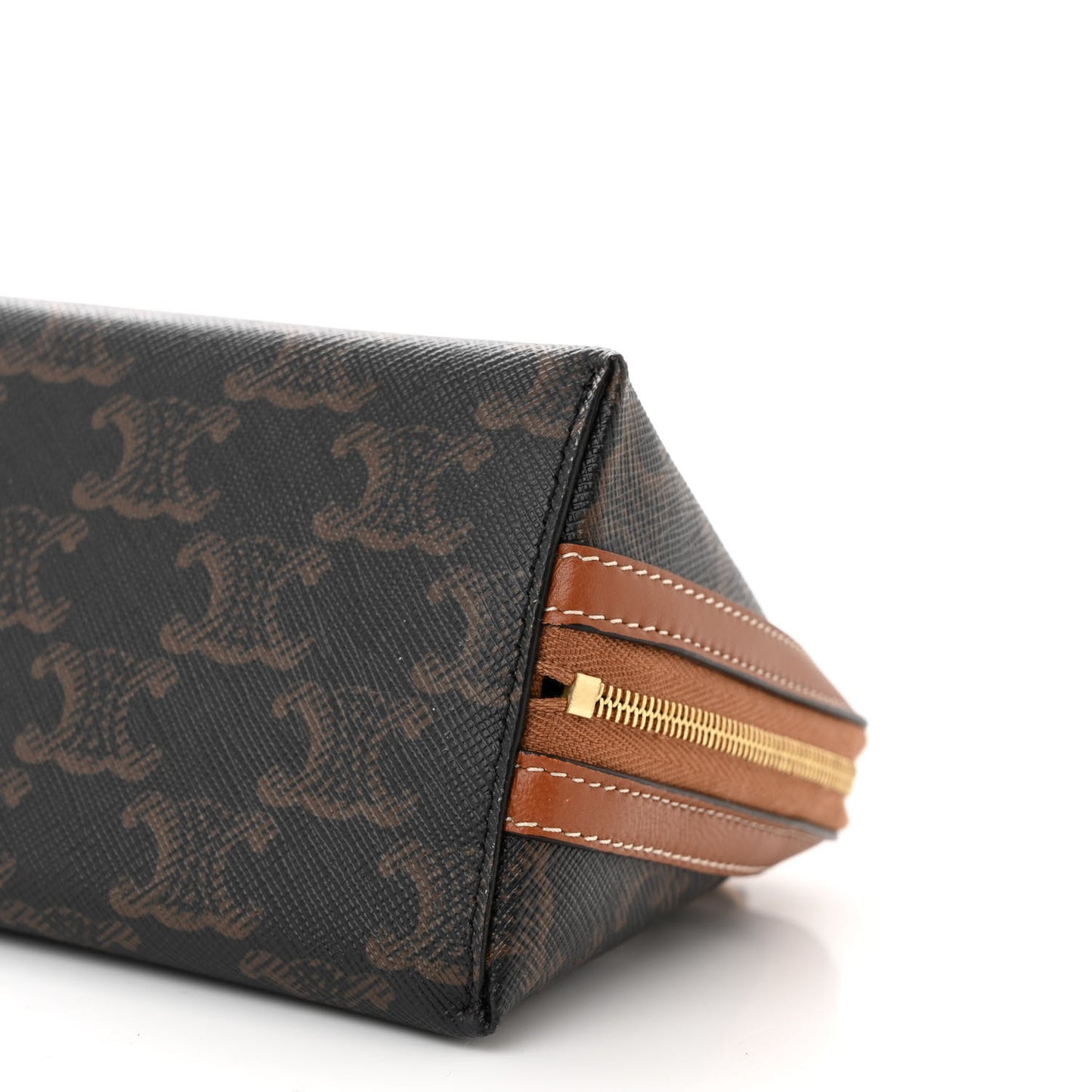 Lambskin Triomphe Canvas Embroidered Logo Clutch With Chain Tan