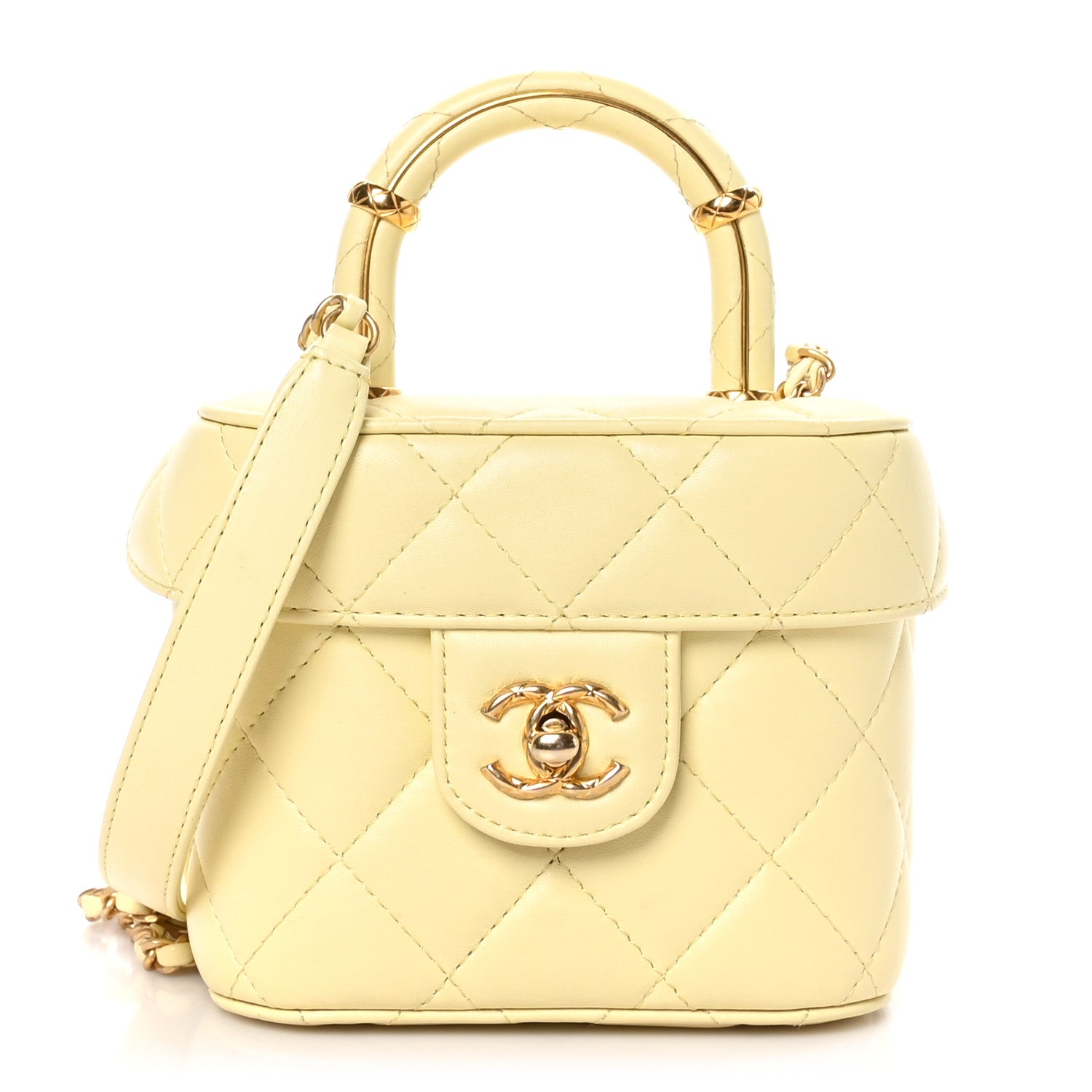Chanel Lambskin Handle Crush Small Vanity Case With Chain Jaune Clair 1 of 13