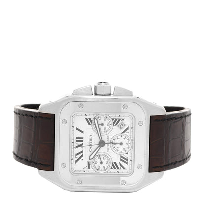 Cartier Stainless Steel Alligator 41mm Santos 100 Chronograph Automatic Watch Brown 2 of 5
