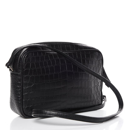 Saint Laurent Calfskin Crocodile Embossed Monogram Lou Camera Bag Black 3 of 10