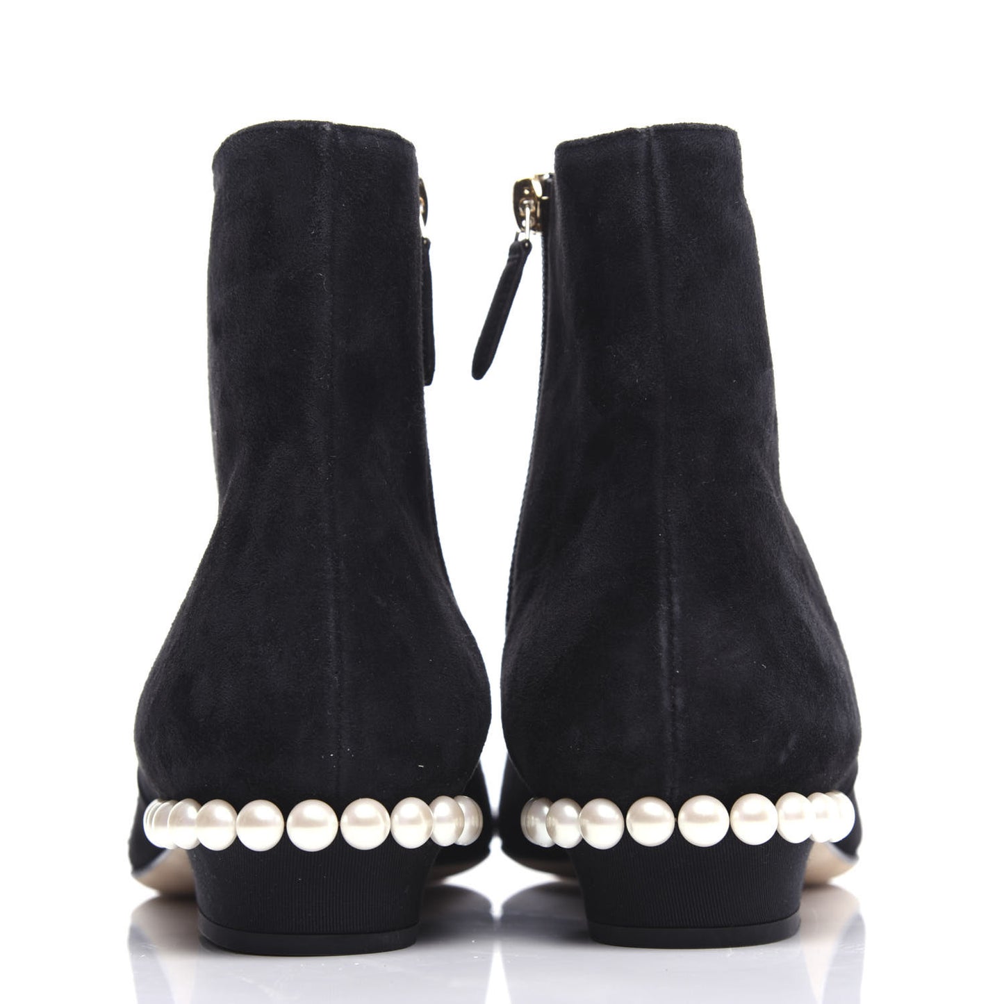 Suede Calfskin Pearl Cap Toe Short Boots 41 Black
