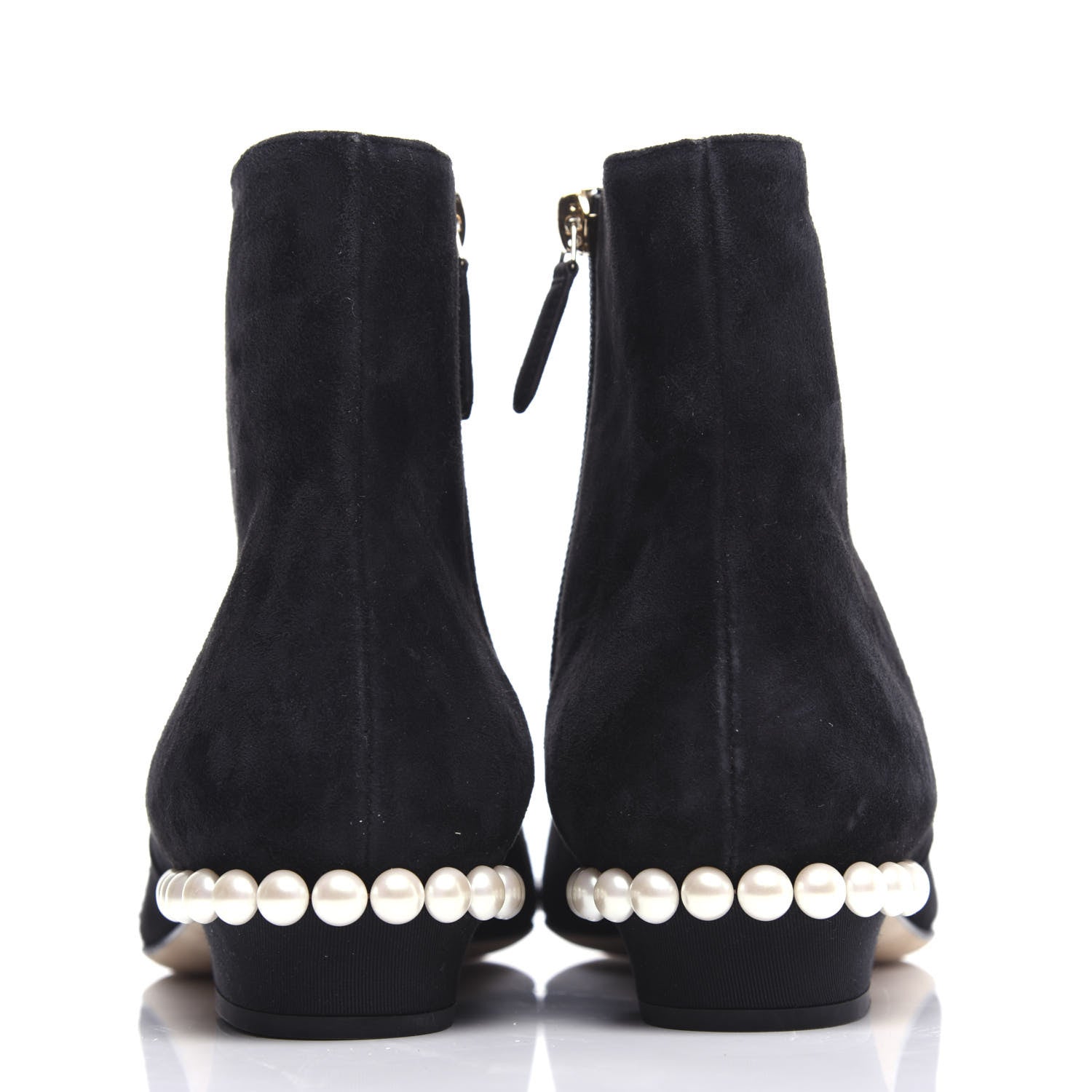 Chanel Suede Calfskin Pearl Cap Toe Short Boots 41 Black 7 of 10