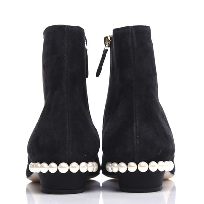Chanel Suede Calfskin Pearl Cap Toe Short Boots 41 Black 7 of 10