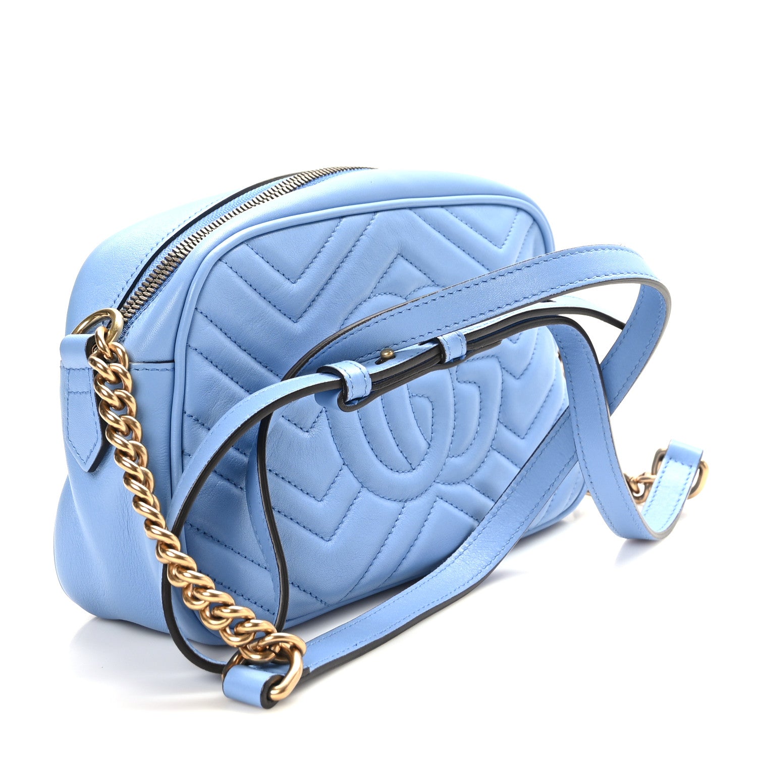 Gucci Calfskin Matelasse Small GG Marmont Chain Shoulder Bag Clear Sky Blue 3 of 9