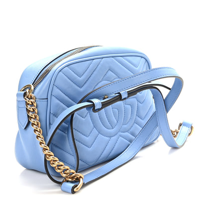 Gucci Calfskin Matelasse Small GG Marmont Chain Shoulder Bag Clear Sky Blue 3 of 9