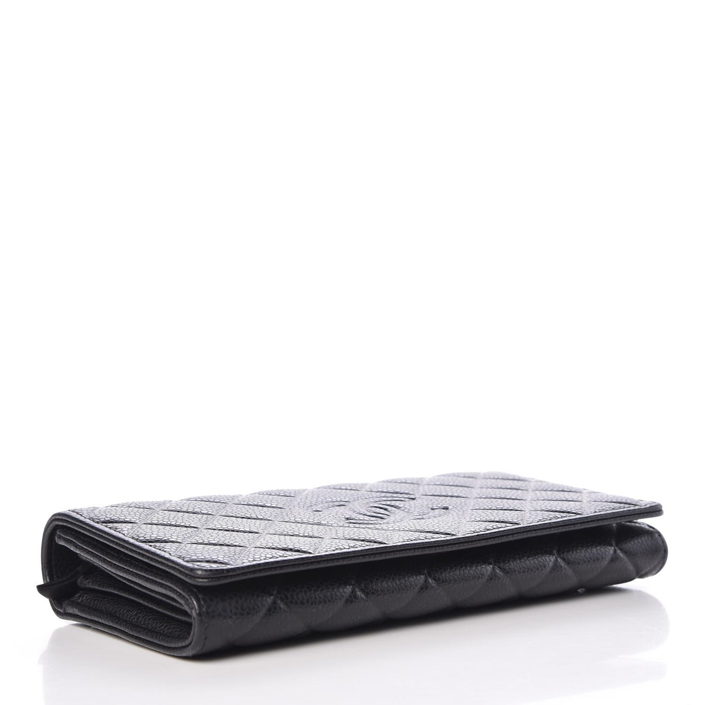 Caviar Quilted Diamond CC Large Gusset Flap Wallet Black