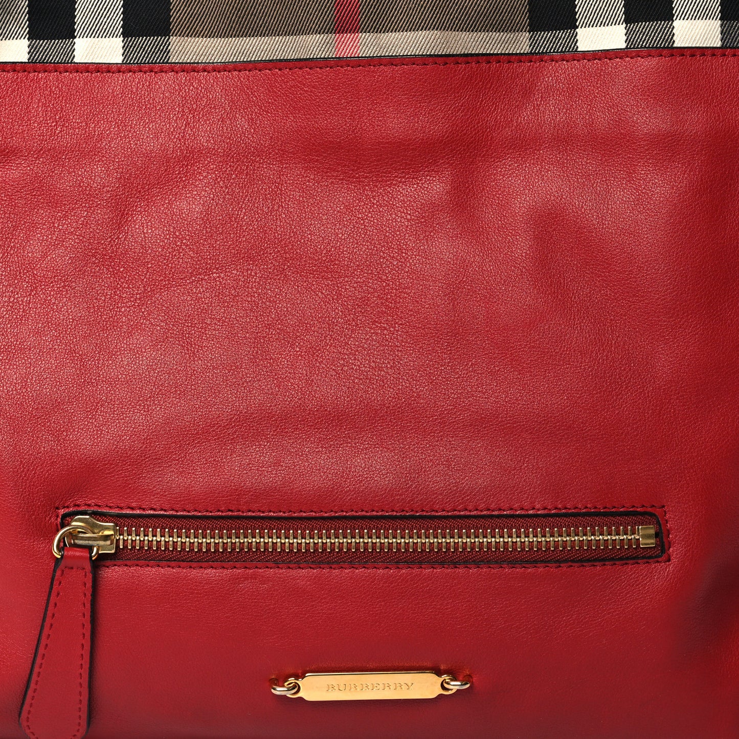 Soft Calfskin House Check Big Crush Tote Military Red