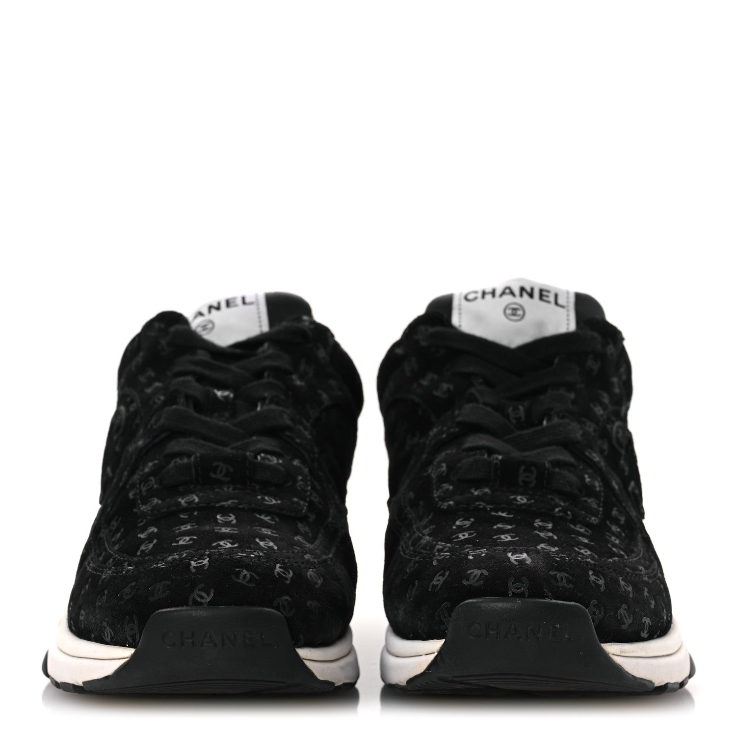 Chanel Suede Calfskin Printed CC Sneakers 38.5 Black 3 of 12