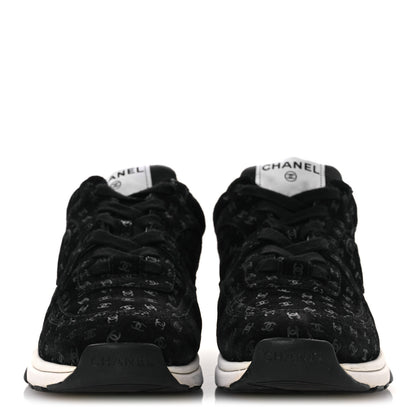 Chanel Suede Calfskin Printed CC Sneakers 38.5 Black 3 of 12