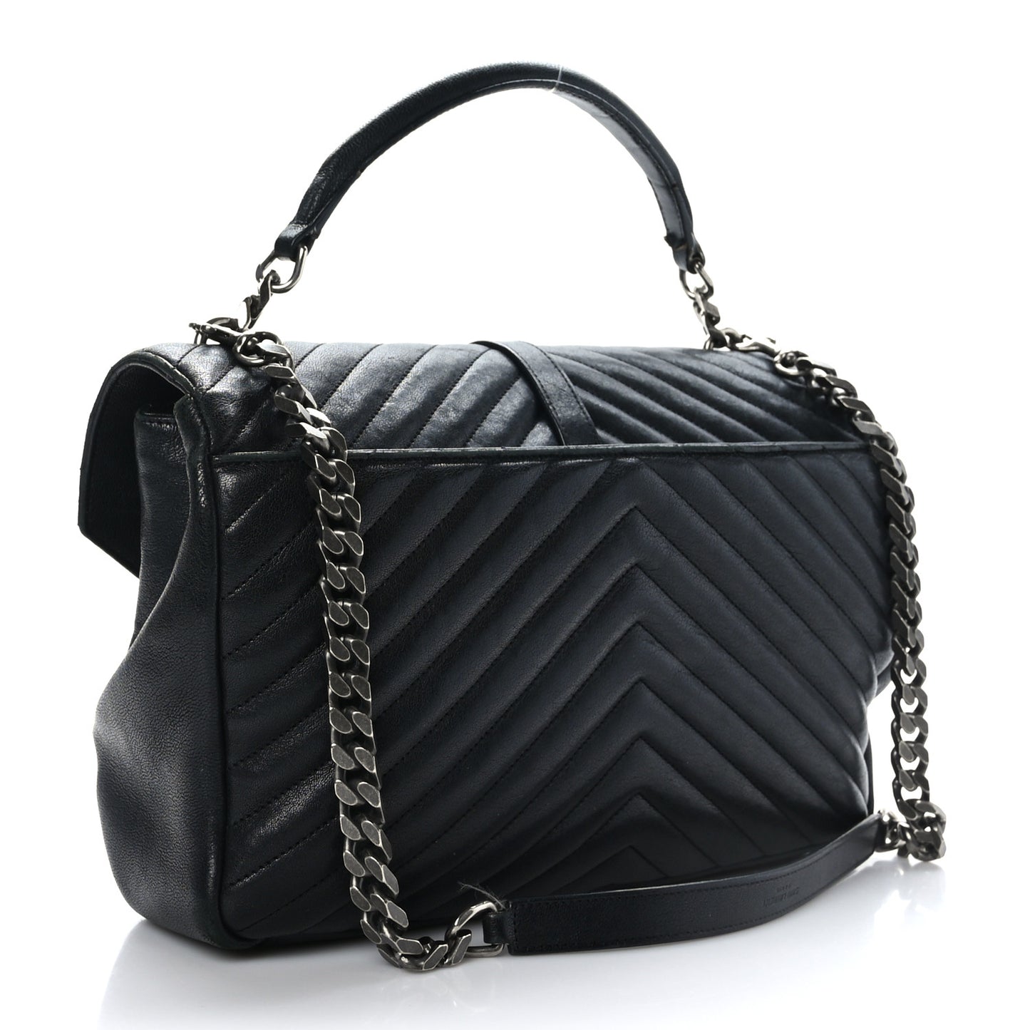 Sheepskin Matelasse Chevron Monogram Large College Satchel Black