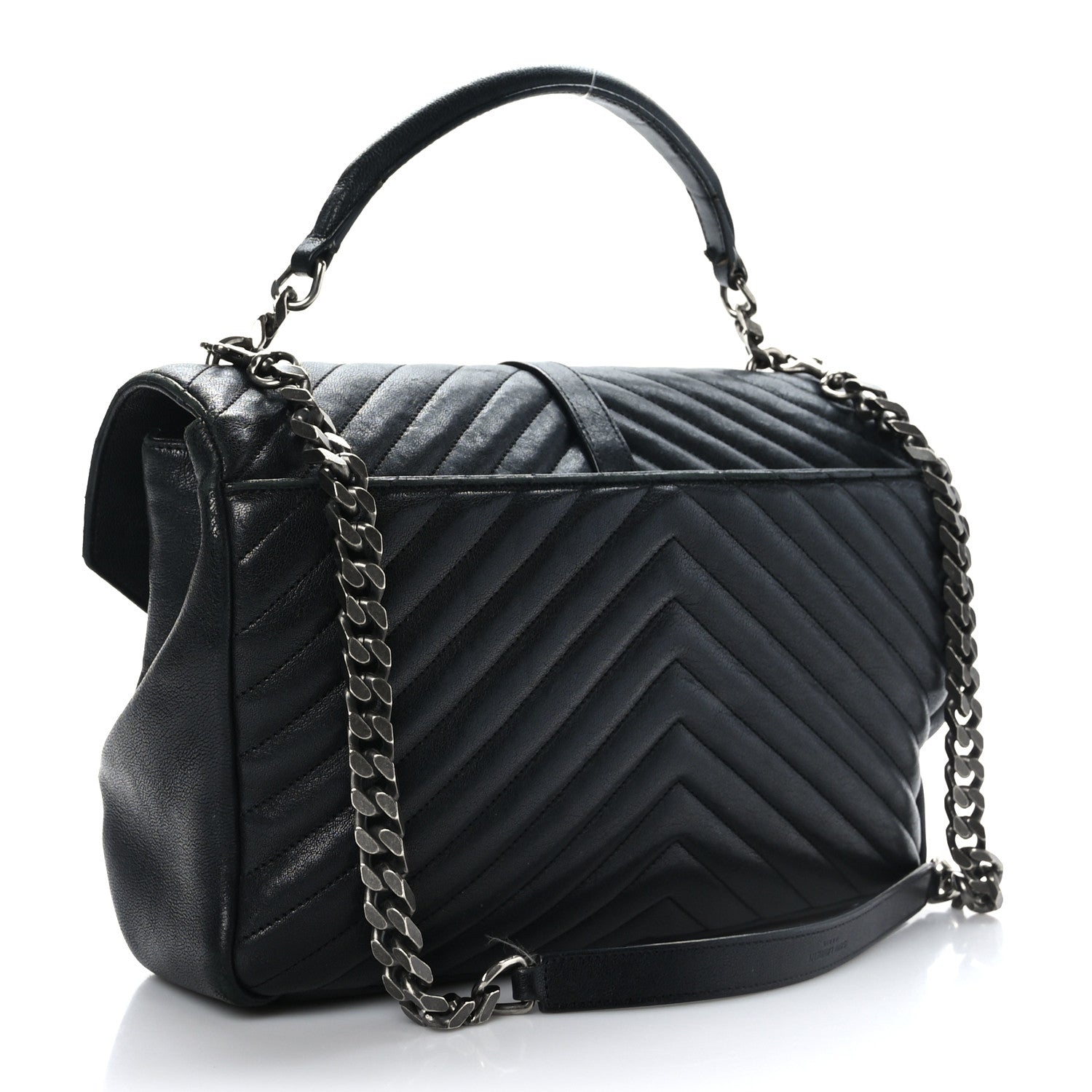 Saint Laurent Sheepskin Matelasse Chevron Monogram Large College Satchel Black 3 of 9