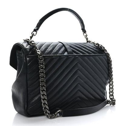 Saint Laurent Sheepskin Matelasse Chevron Monogram Large College Satchel Black 3 of 9