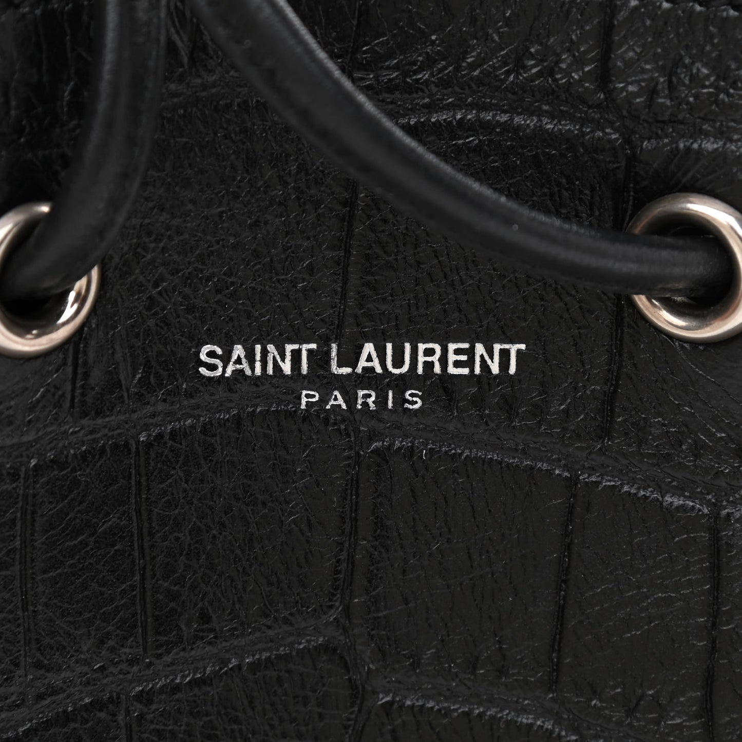 Calfskin Crocodile Embossed Mini Emmanuelle Bucket Bag Black