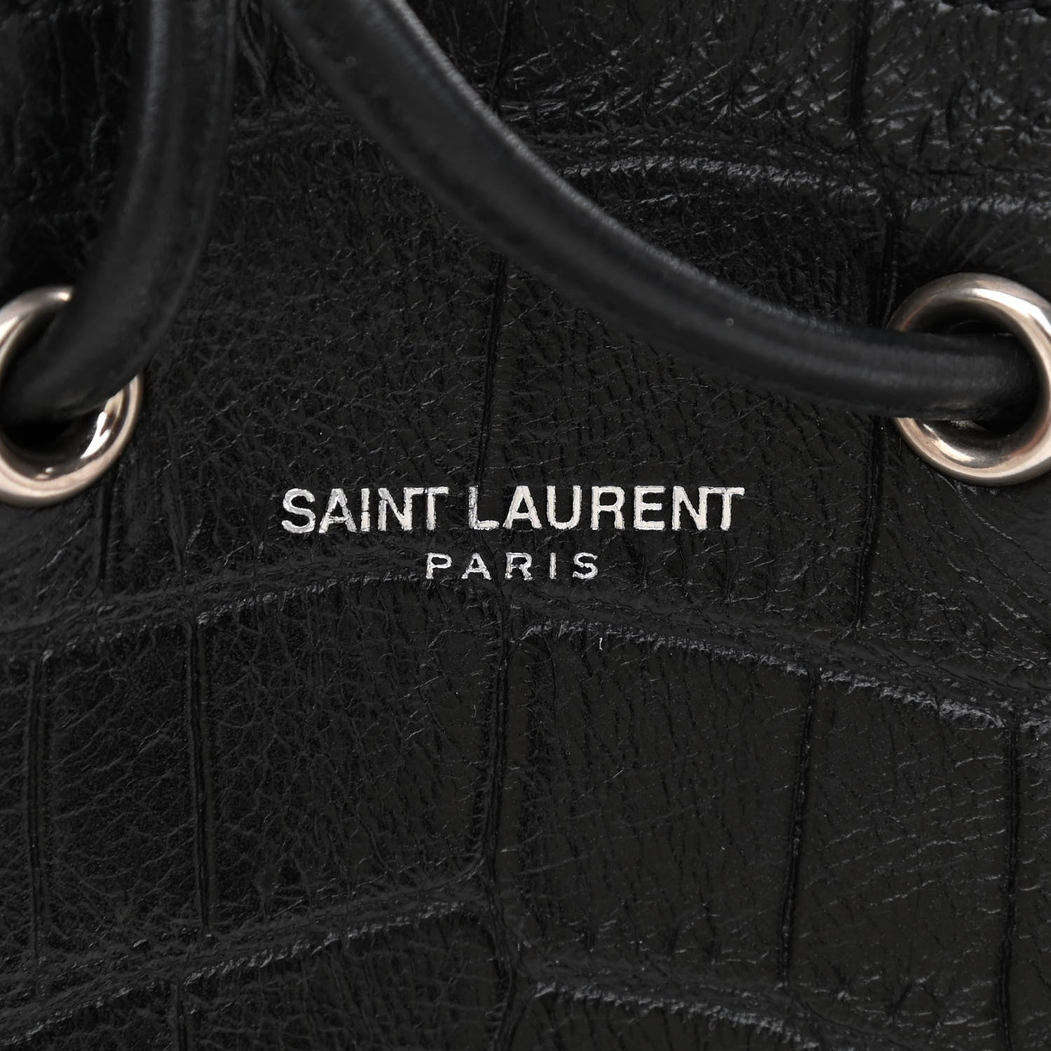 Saint Laurent Calfskin Crocodile Embossed Mini Emmanuelle Bucket Bag Black 6 of 8