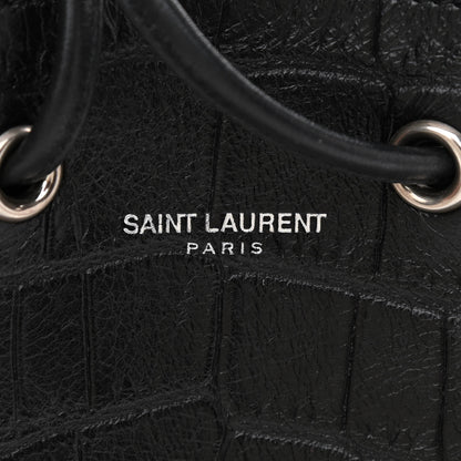 Saint Laurent Calfskin Crocodile Embossed Mini Emmanuelle Bucket Bag Black 6 of 8