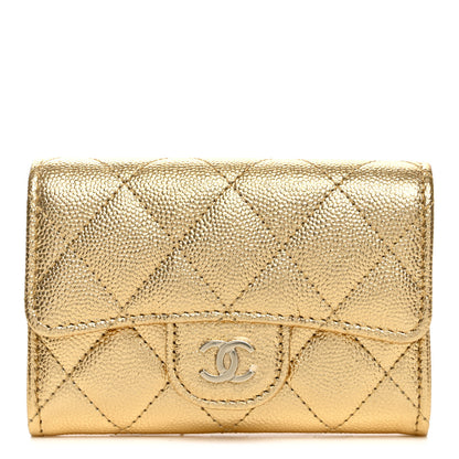 Chanel Metallic Caviar Quilted Flap Card Holder Wallet Gold 1 of 9