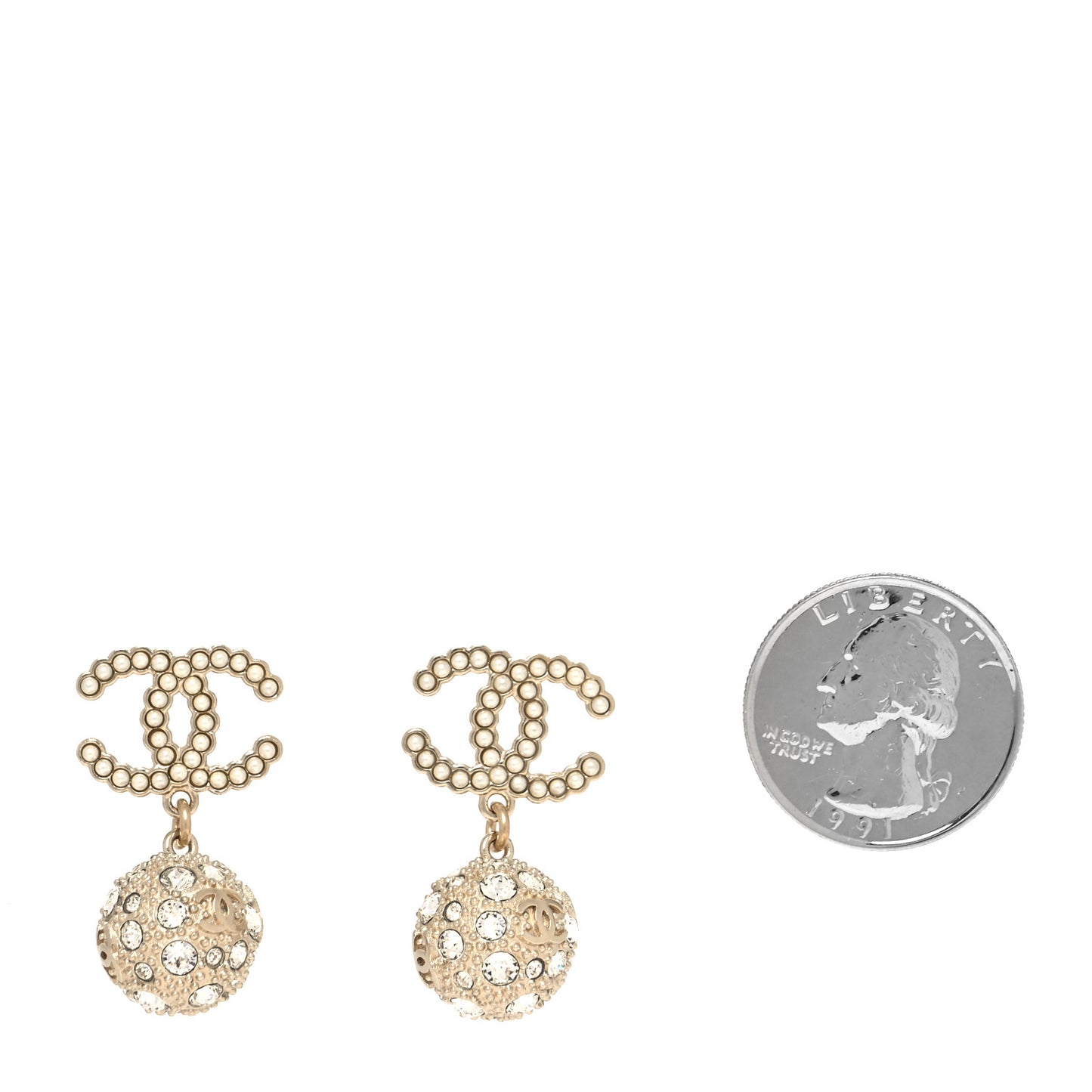 Crystal Pearl CC Drop Earrings Gold Pearly White