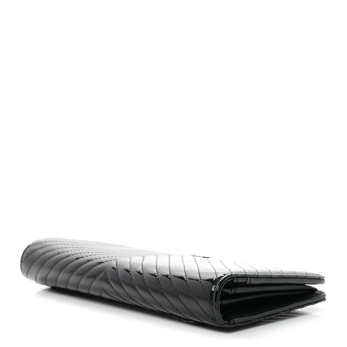 Patent Chevron Quilted Yen Wallet Beige