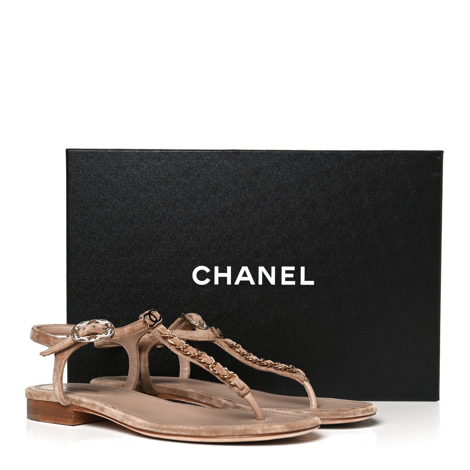 Chanel Suede Calfskin Chain Thong Sandals 36 Beige 11 of 11