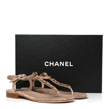 Chanel Suede Calfskin Chain Thong Sandals 36 Beige 11 of 11