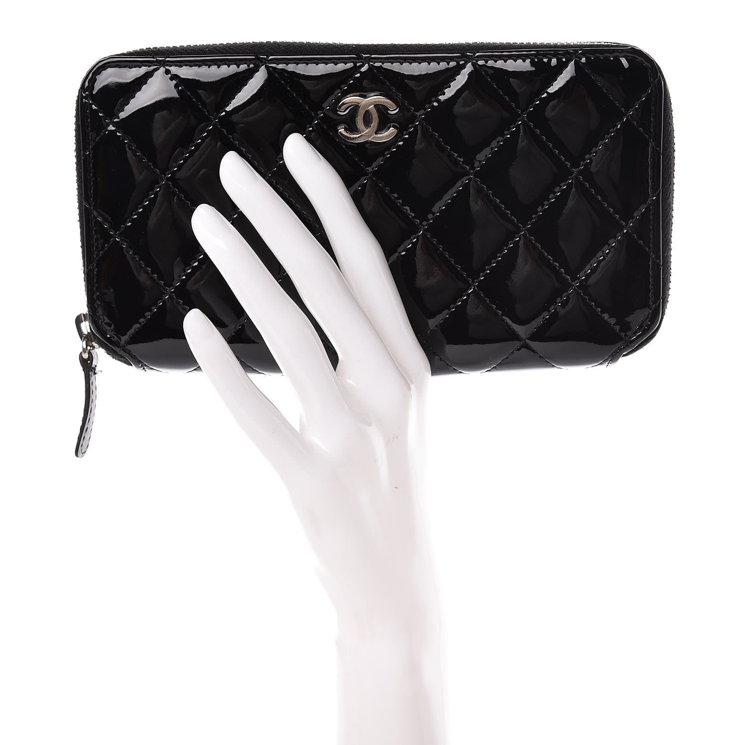 Chanel Patent Quilted Zip Around Wallet Black 2 of 10