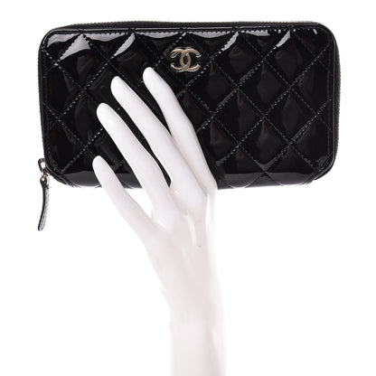 Chanel Patent Quilted Zip Around Wallet Black 2 of 10