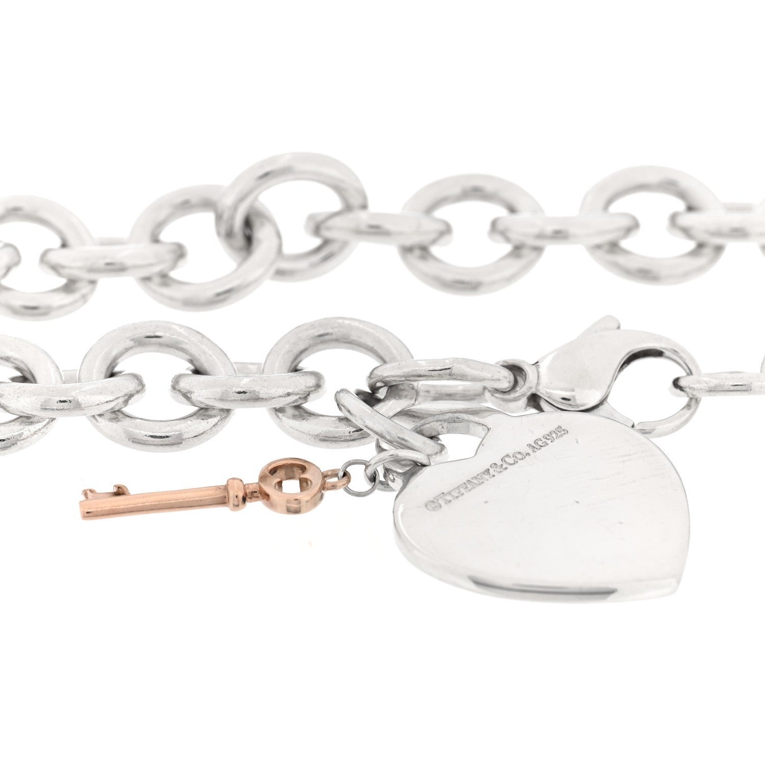 Tiffany Sterling Silver Rubedo Return to Tiffany Heart Tag Key Charm Bracelet 3 of 4