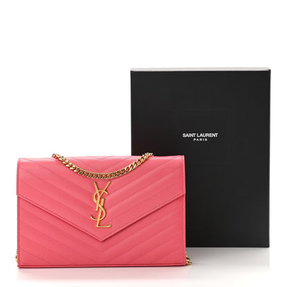 Saint Laurent Grain De Poudre Matelasse Chevron Monogram Chain Wallet Rose Clair 12 of 12