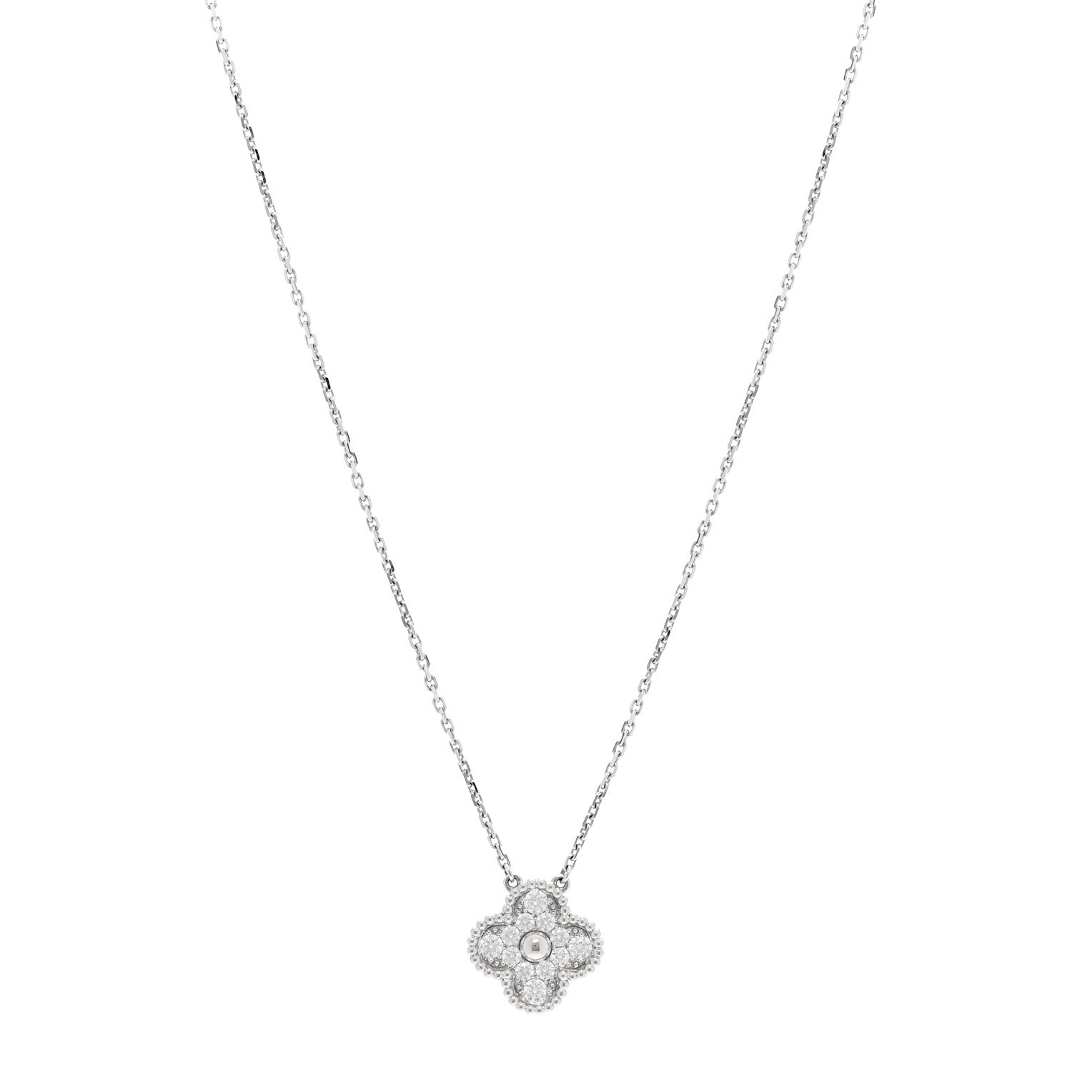 Van Cleef & Arpels 18K White Gold Diamond Vintage Alhambra Pendant Necklace 1 of 5