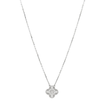 Van Cleef & Arpels 18K White Gold Diamond Vintage Alhambra Pendant Necklace 1 of 5
