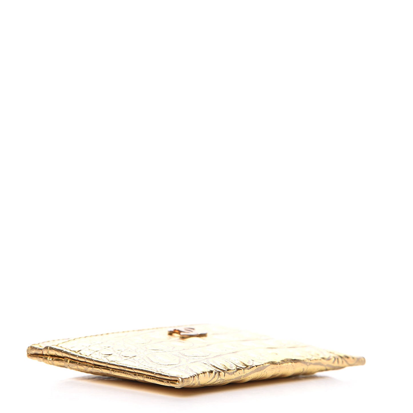 Metallic Calfskin Crocodile Embossed Cocodile Card Holder Gold