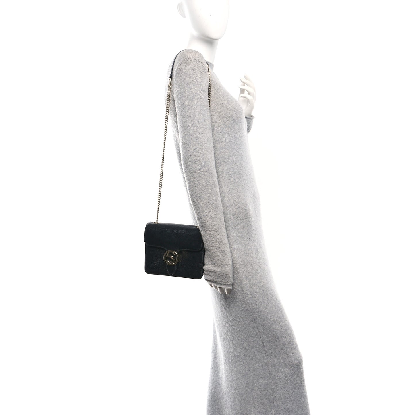 Dollar Calfskin Small Interlocking G Shoulder Bag Black