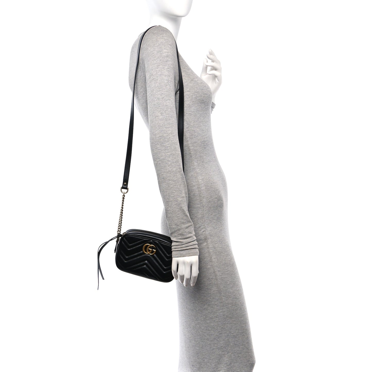 Calfskin Matelasse Mini GG Marmont Chain Shoulder Bag Black