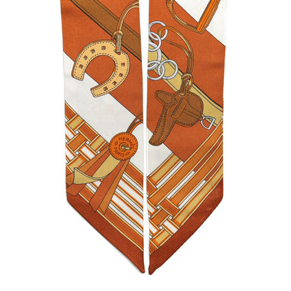 Hermes Silk Brides et Gris Twilly Caramel White Bronze 7 of 7