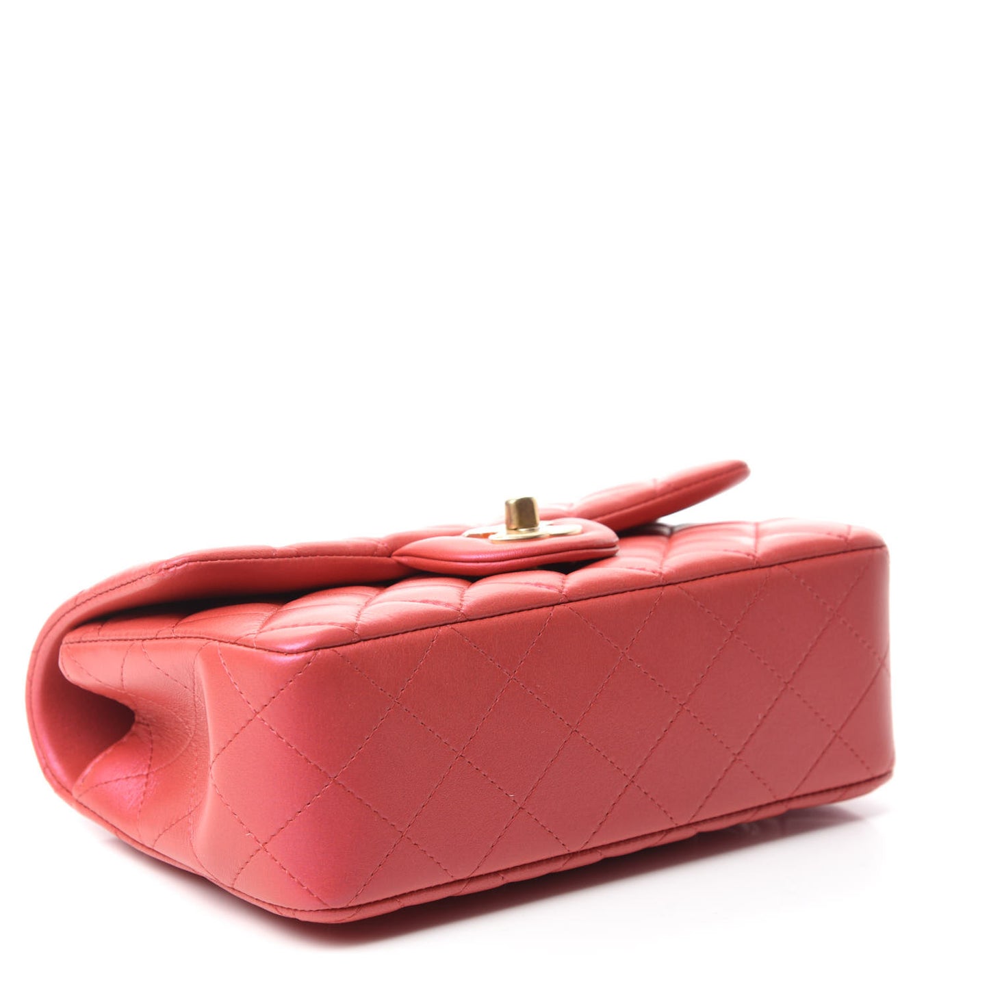 Iridescent Lambskin Quilted Mini Top Handle Rectangular Flap Red