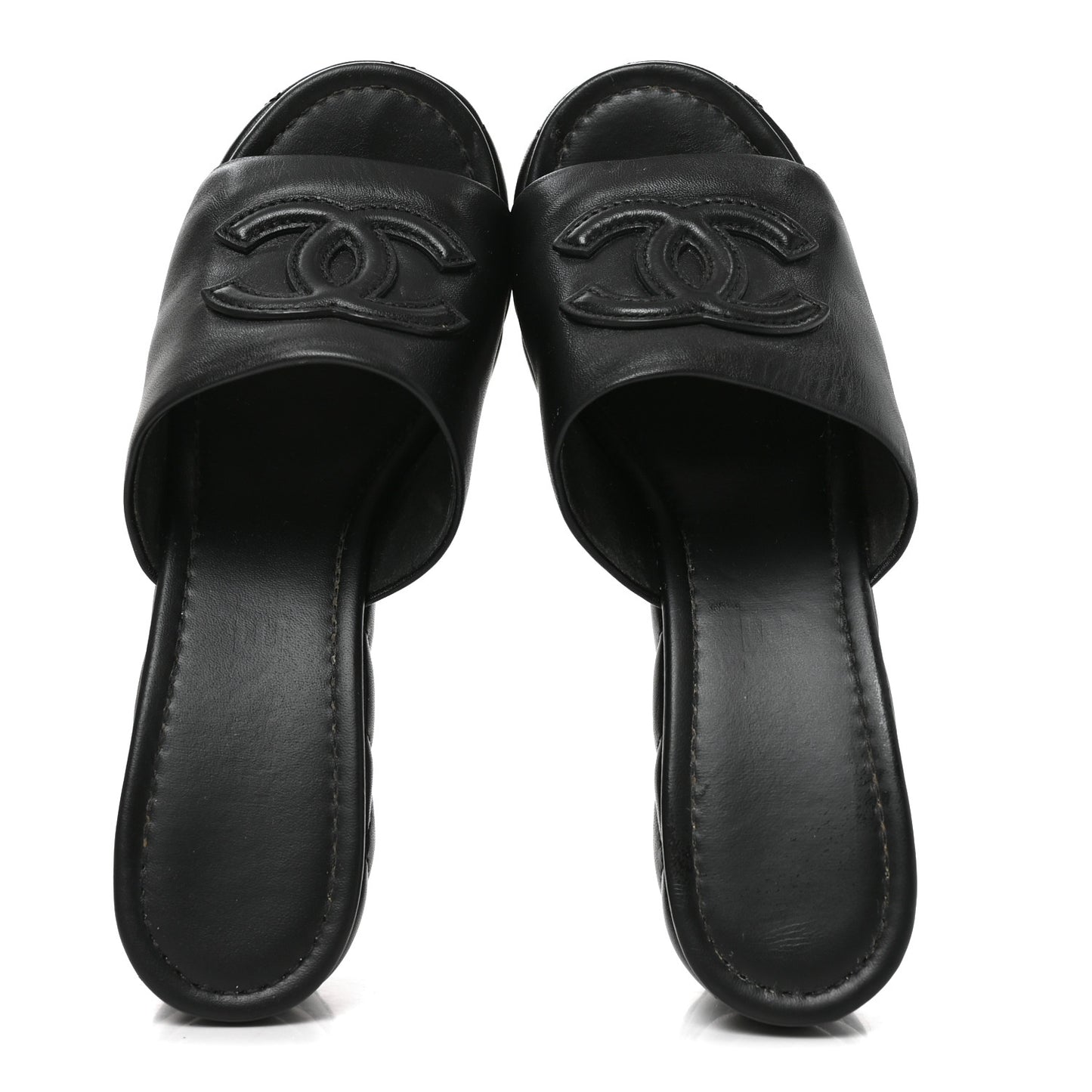 Lambskin Quilted CC Platform Mules 38 Black
