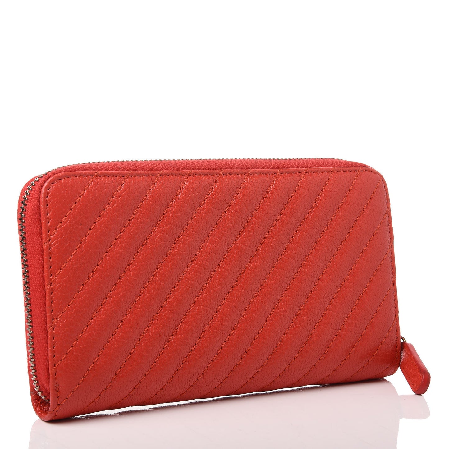 Shiny Goatskin Diagonal Quilted Small Zip Around Wallet Red