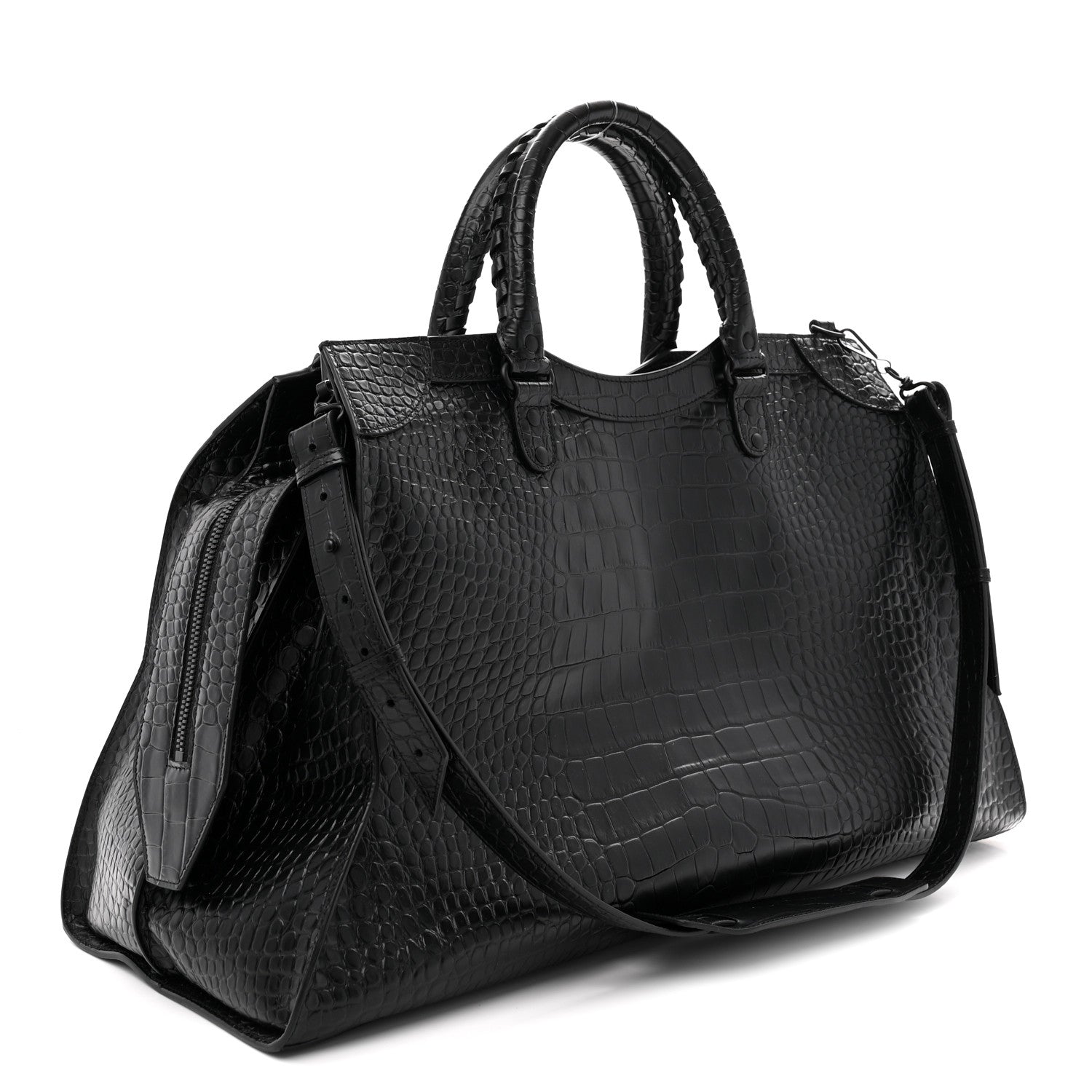 Balenciaga Semi Matte Calfskin Crocodile Embossed Neo Classic Black Hardware Large City Black 3 of 10