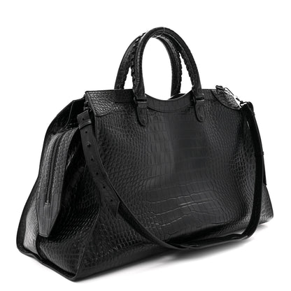 Balenciaga Semi Matte Calfskin Crocodile Embossed Neo Classic Black Hardware Large City Black 3 of 10