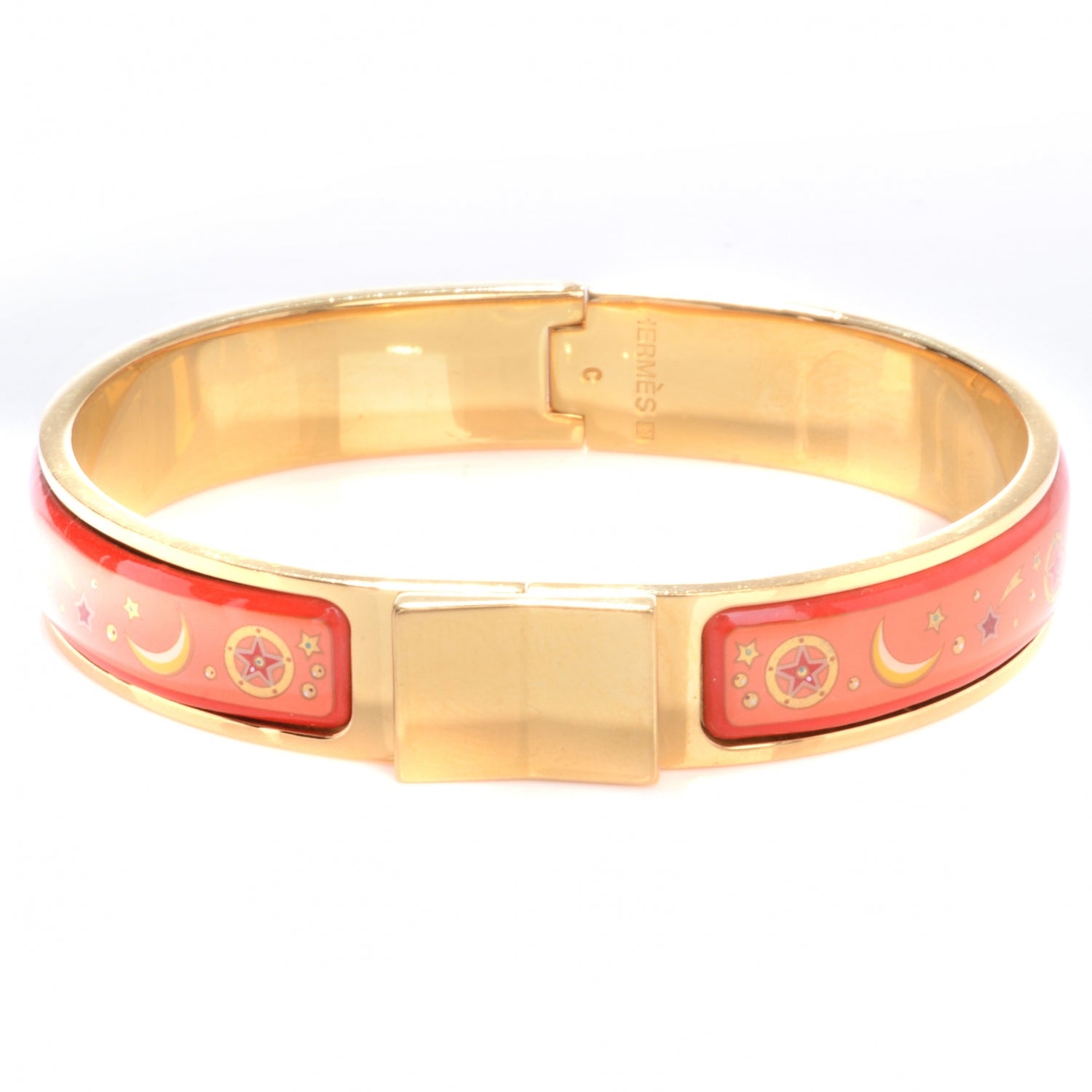 Hermes Enamel Narrow Clic Clac Star Moon Bracelet Orange 1 of 6