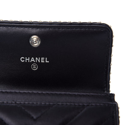 Chanel Lambskin Chevron Quilted Studded Card Holder Black 6 of 9
