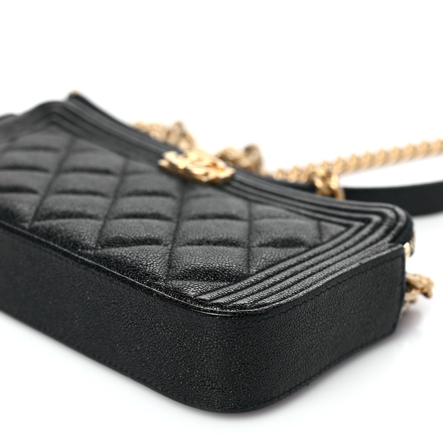 Caviar Quilted Small Boy Clutch With Chain Black
