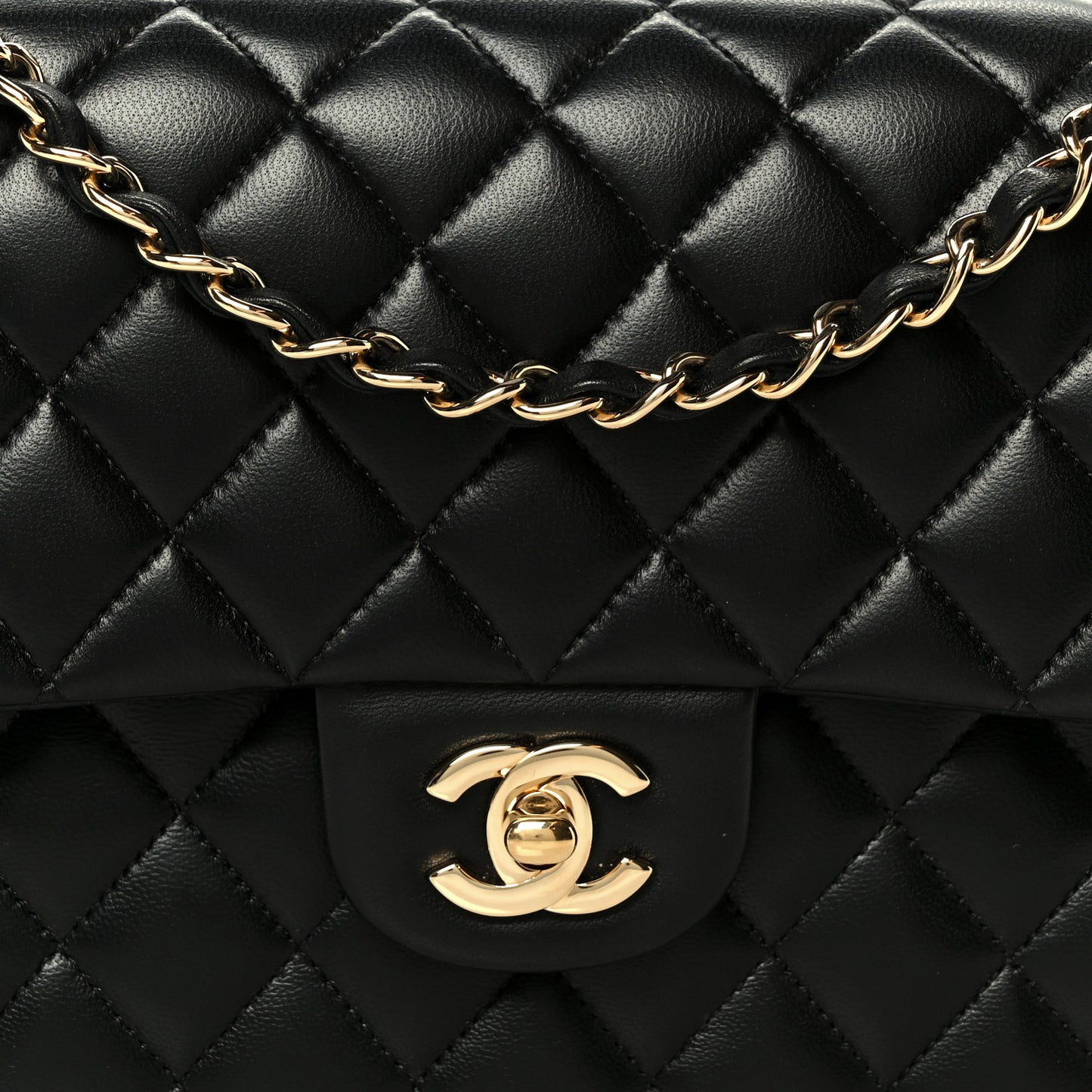 Lambskin Quilted Small Double Flap Black