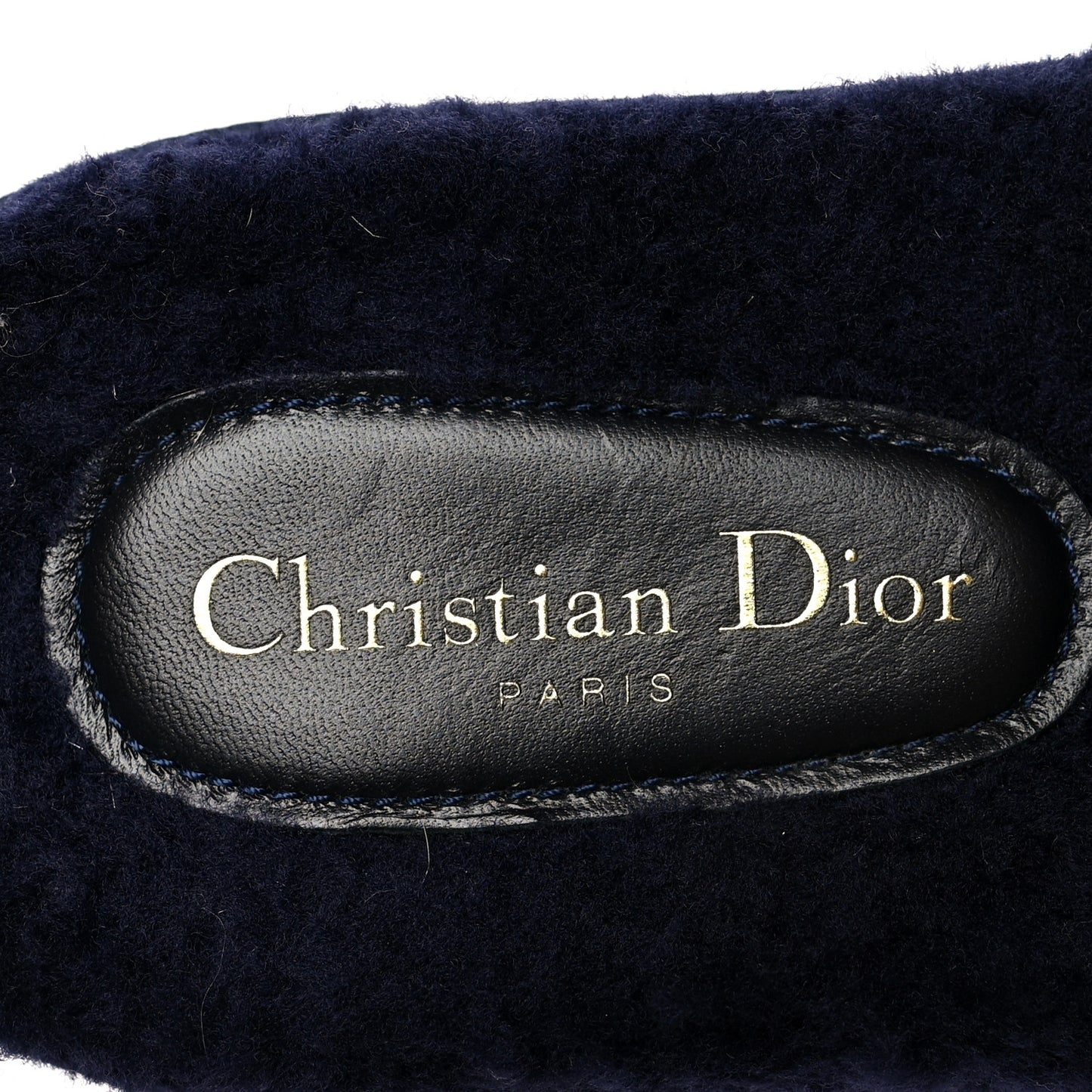Shearling Canvas Embroidered Dway 10mm Slide Sandals 37 Deep Blue Natural
