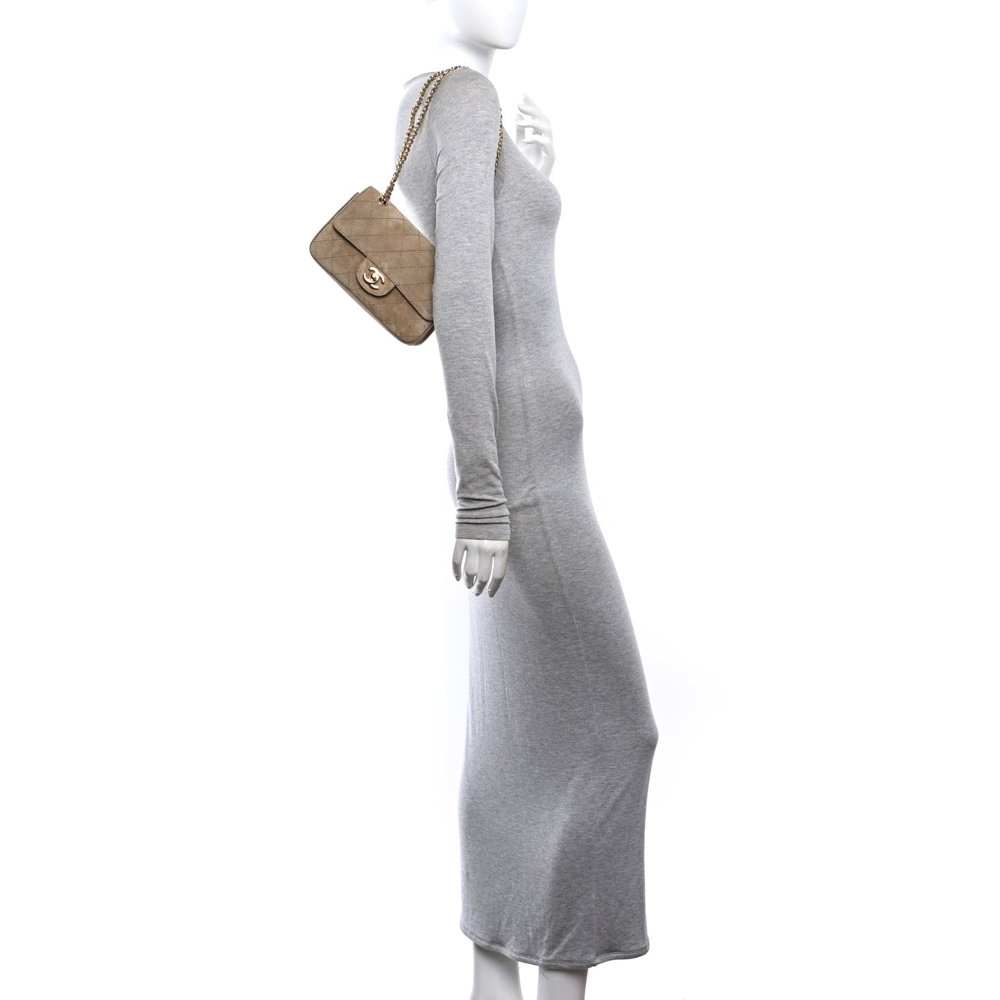 Suede Calfskin Mini Souplissimo Flap Dark Beige