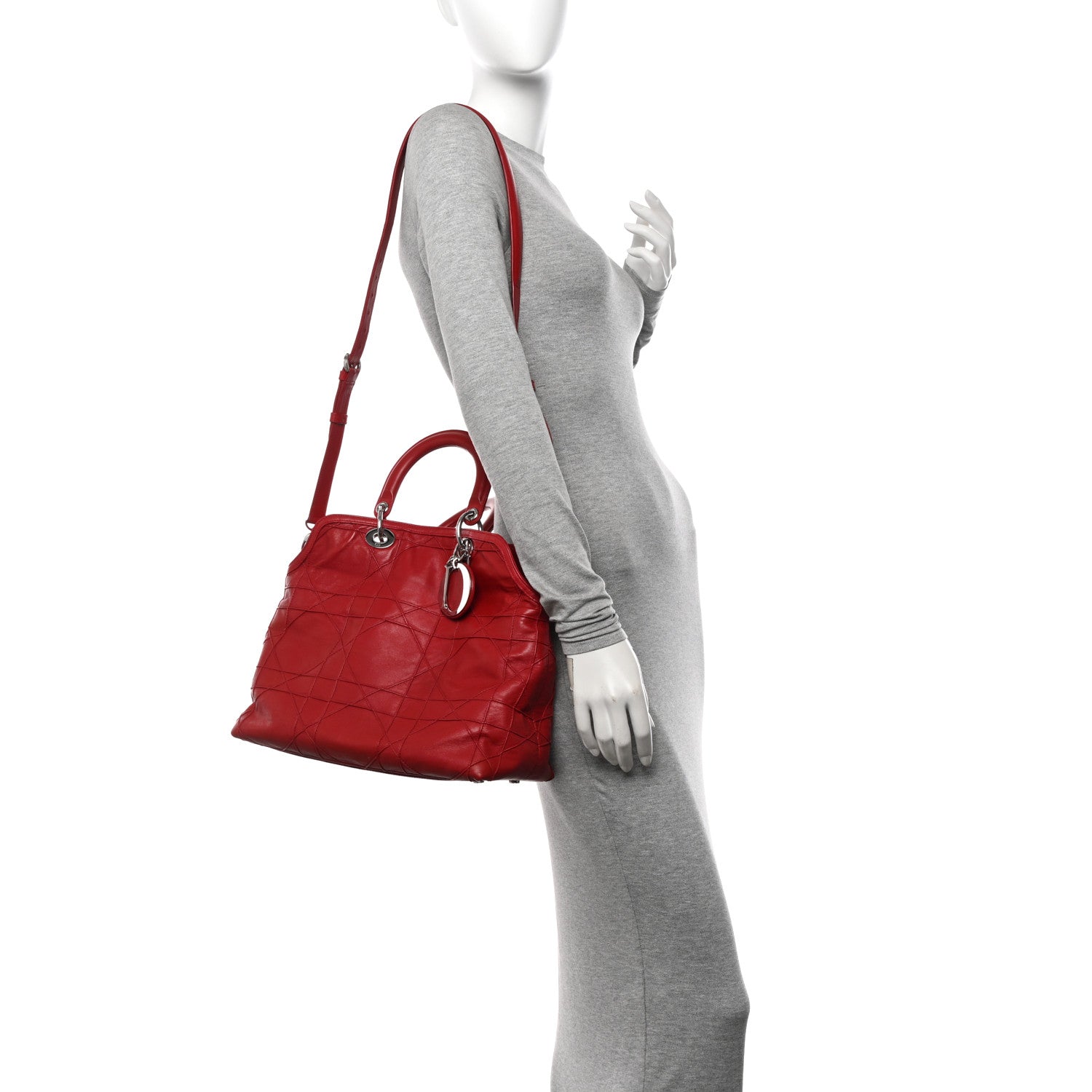 Christian Dior Lambskin Cannage Medium Granville Tote Red 2 of 18