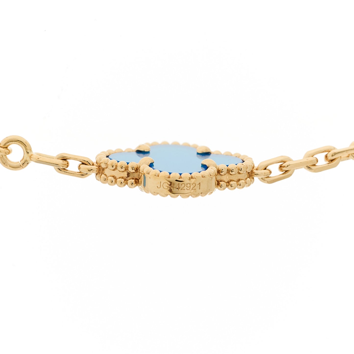 18K Yellow Gold Blue Agate 10 Motifs Vintage Alhambra Necklace
